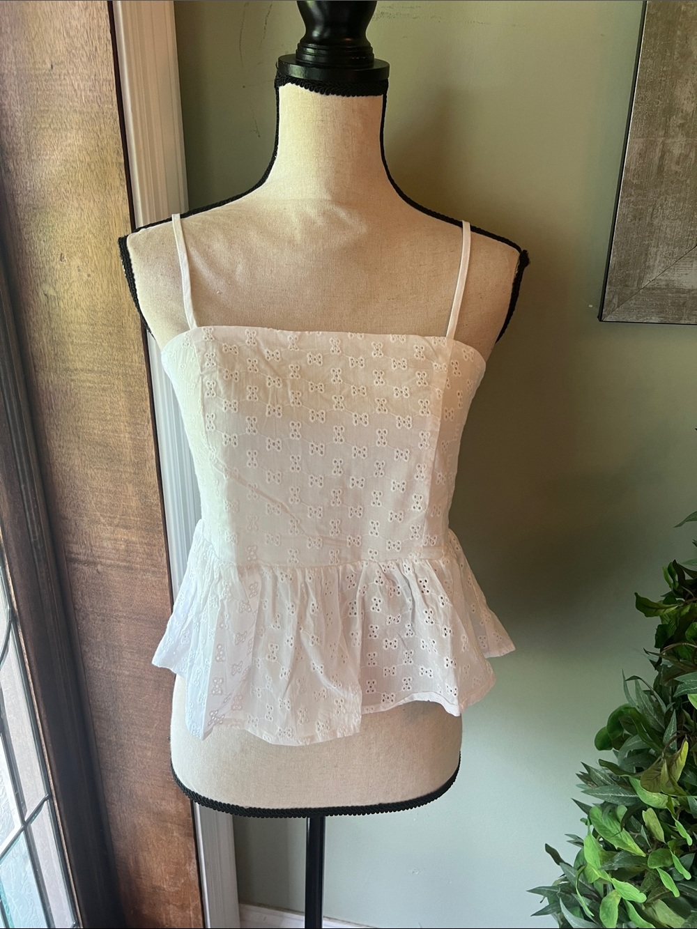 French Connection White Eyelet Peplum Camisole